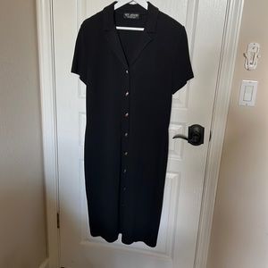 St. John Collection by Marie Gray Knit Black Button Front Midi Dress